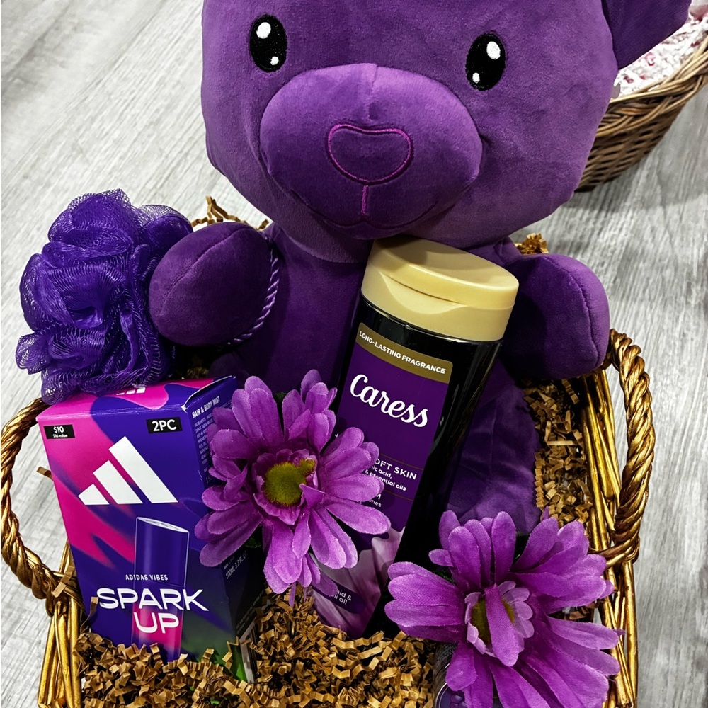 Purple Plush Bear Gift Basket
